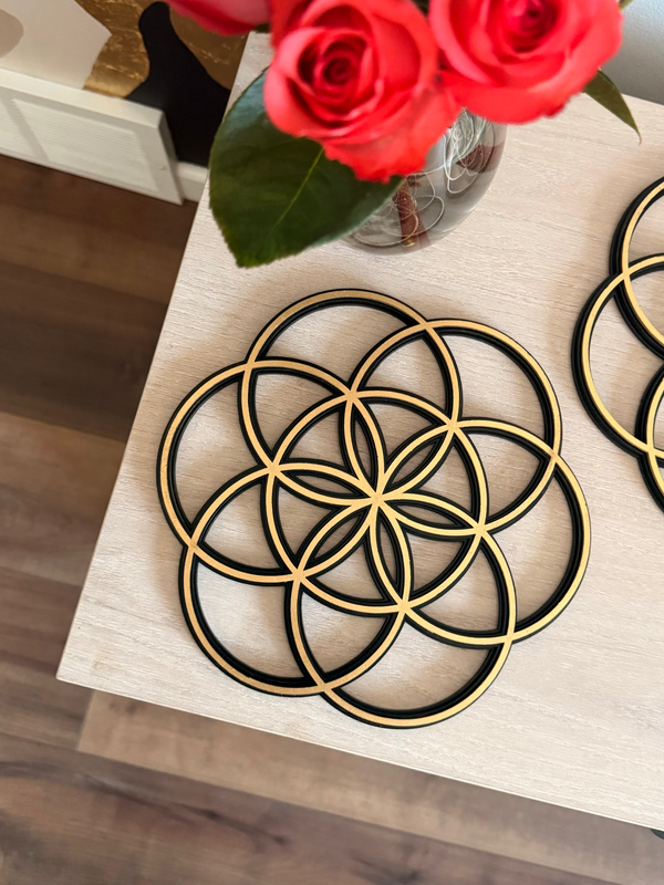 Decorative wall art of the Seed of Life sacred geometry symbol